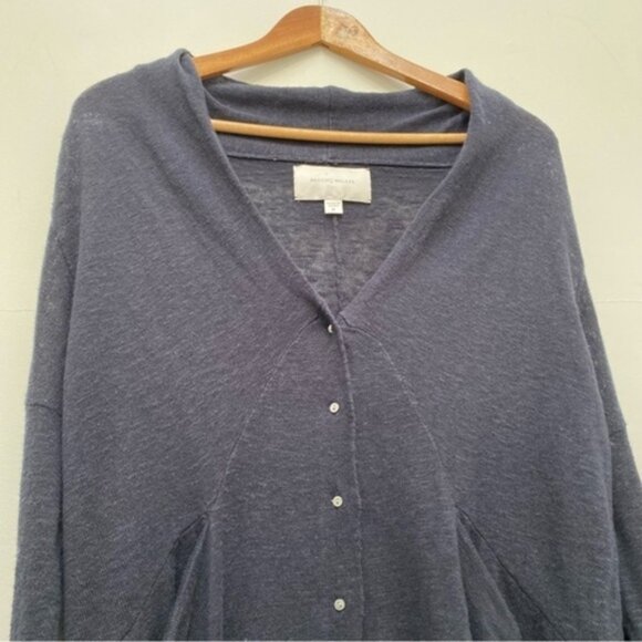 Brochu Walker Button Front Linen Cotton Cardigan Navy Women Size P - Picture 3 of 8